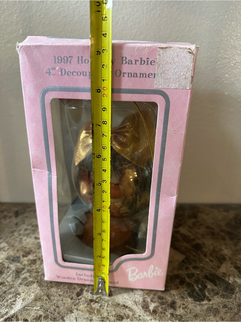 Vintage Barbie 1997 Holiday Barbie 4” Decoupage Ornament With Wood Stand NEW - Picture 10 of 11